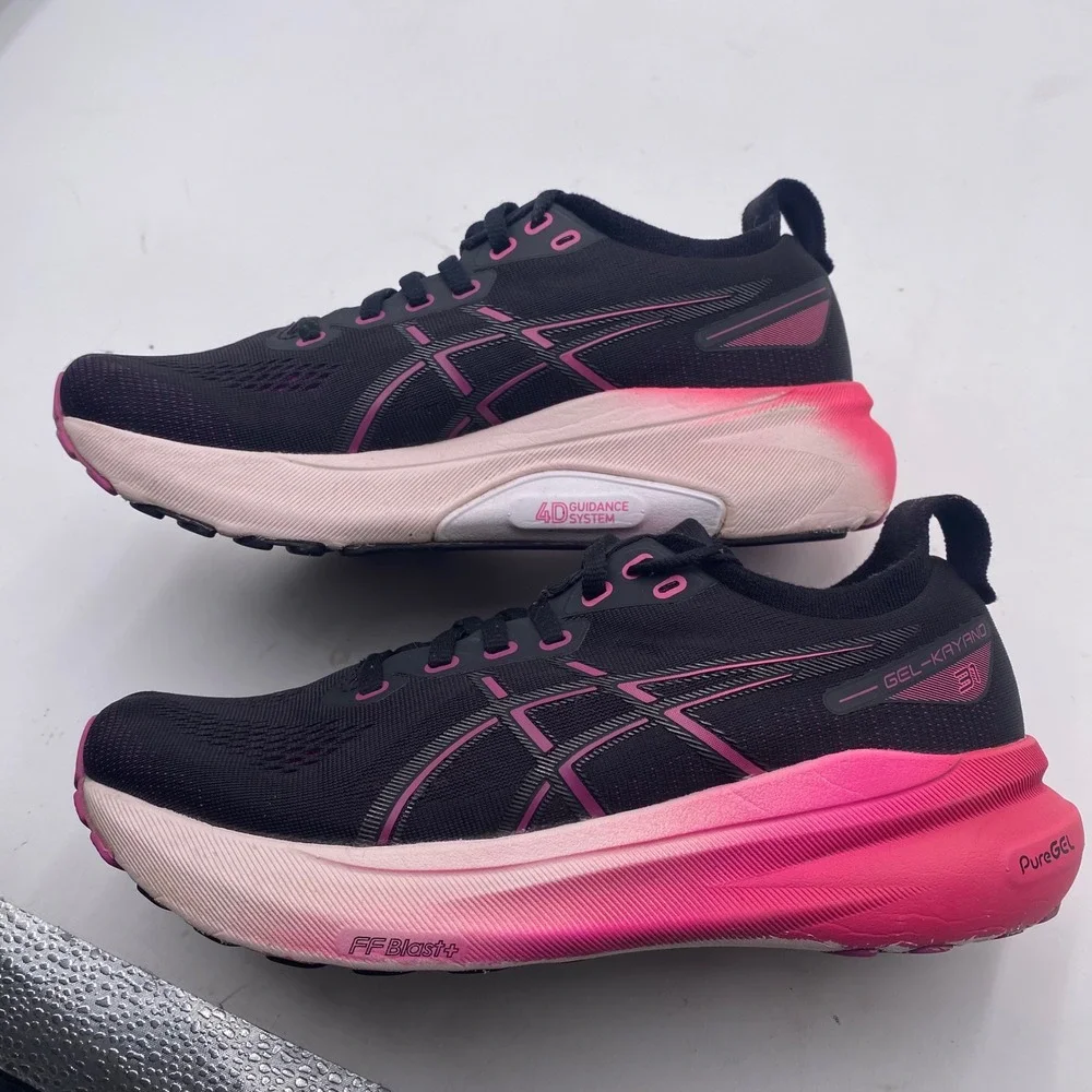 ASICS GEL-KAYANO 31 Running Shoes Womens 6 Black Pink Stability 1012B670 Sneaker